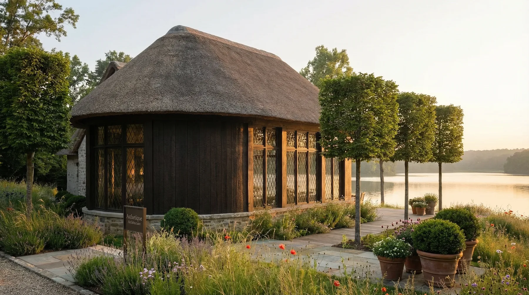 A lakeside pavilion